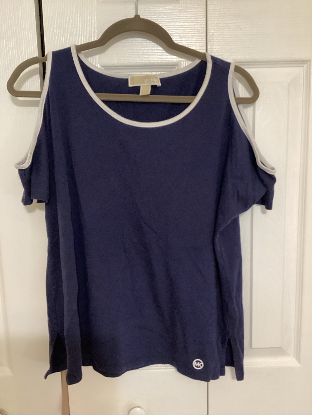 Michael Kors Navy Cold-Shoulder Tank with White Trim